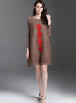 Brief Loose Color-blocked Print Pleated Mini Dress