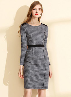 Color-blocked Grey High Waist Bodycon Dress