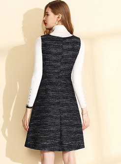 Brief O-neck Sleeveless Slim Woolen Dress