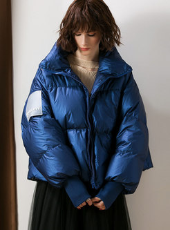 Winter Pure Color Turn-down Collar Cropped Down Coat