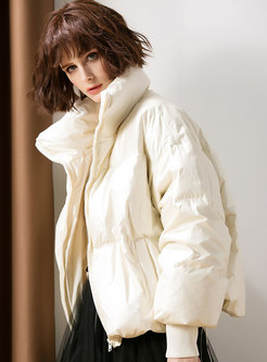 Winter Pure Color Turn-down Collar Cropped Down Coat