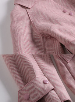 Winter Pink Turn-down Collar Hairy Self-tie Coat