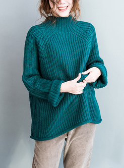 Casual High Neck Loose Solid Color Pullover Sweater