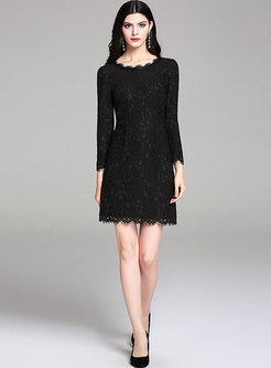 Black Long Sleeve Lace Bodycon Mini Dress
