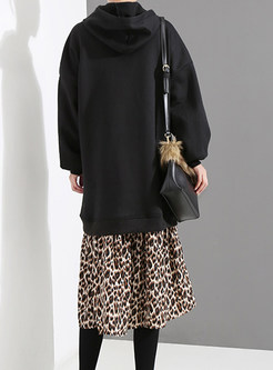 Casual Hooded Splicing Leopard Fake Two Piece Outfits