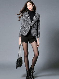 Chic Grid Double-breasted Short Woolen Coat