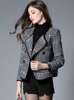 Chic Grid Double-breasted Short Woolen Coat