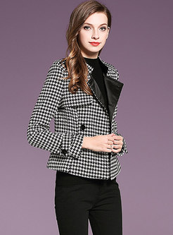 Stylish Grid Stand Collar Double-breasted Slim Coat