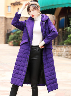 Fashion Color-blocked Hooded Straight Down Coat
