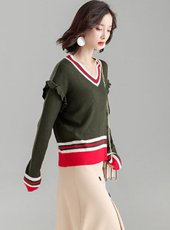 Stylish Color-blocked V-neck Loose Sweater