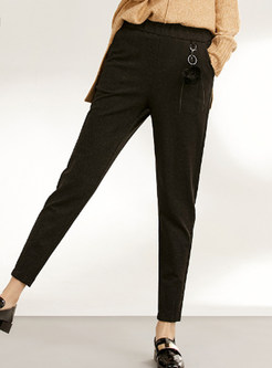 Trendy Black Elastic Waist Pants With Decoration