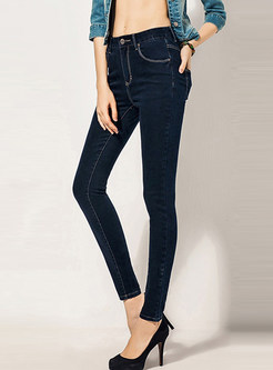 Trendy Solid Color Slim Pencil Pants With Pocket