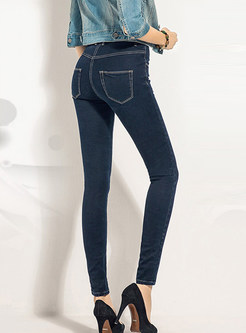 Trendy Solid Color Slim Pencil Pants With Pocket