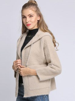 Autumn Trendy Hooded Solid Color Knitted Coat