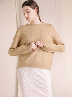 Solid Color Hollow Out Pullover Sweater