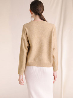 Solid Color Hollow Out Pullover Sweater