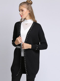 Casual Monochrome V-neck Easy-matching Zip-up Coat