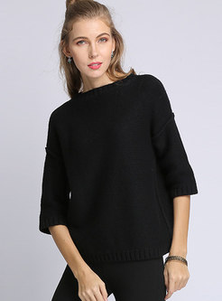 Casual Black Crew-neck Knitted Pullover Sweater