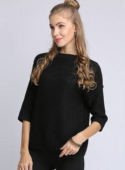 Casual Black Crew-neck Knitted Pullover Sweater