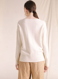 Elegant V-neck Side-slit Knitted Sweater