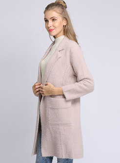Fashion Notched Thicken Long Sleeve Pockets Coat