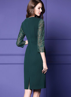 Fashion Green O-neck Embroidered Sequin Dress