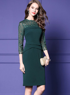 Fashion Green O-neck Embroidered Sequin Dress