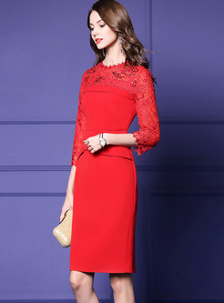 Fashion Solid Color O-neck Embroidered Sequin Dress