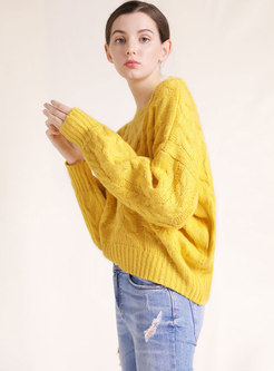 Chic Solid Color Bat Sleeve Asymmetric Loose Sweater