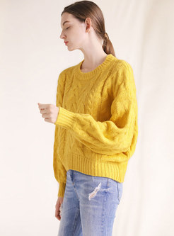 Chic Solid Color Bat Sleeve Asymmetric Loose Sweater
