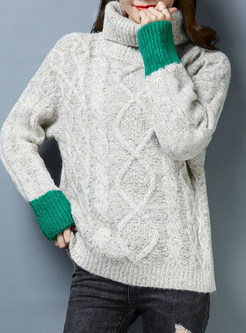 Casual Solid Color High Neck Pullover Sweater