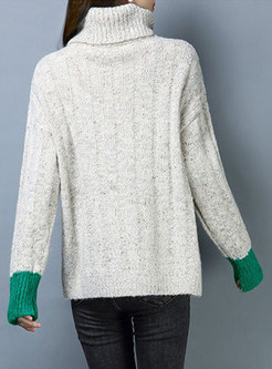 Casual Solid Color High Neck Pullover Sweater