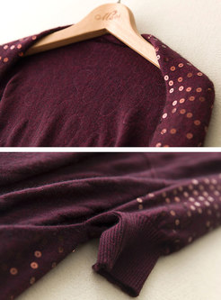 Stylish Bat Sleeve Tassel Sequins Asymmetric Sweater