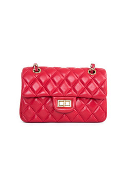 Fashion Red Solid Clasp Lock Chain Bag