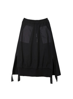 Brief High Waist Slit Knitted Skirt With Pocket