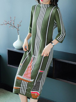 Casual Three Quarters Sleeve Wool Knitting Dress