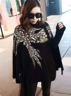 Trendy Eagle Pattern Embroidered Knitted Kimono