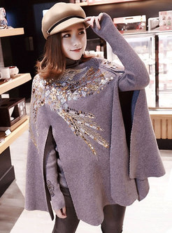 Trendy Grey Eagle Pattern Embroidered Knitted Kimono