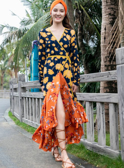 Stylish High Color Print Beach Holiday Maxi Dress