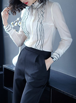 Stylish White Solid All-matched Long Sleeve Top