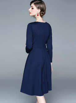 O-neck Long Sleeve Print Irregular A Line Dress