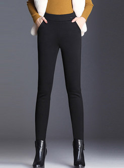 Winter Pure Color High Waist Thicken Thermal Pants