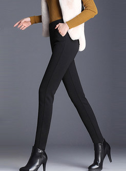 Winter Pure Color High Waist Thicken Thermal Pants