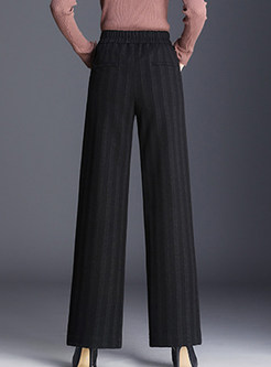 Black High Waist Woolen Easy-matching Wide Leg Pants