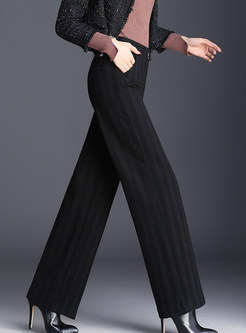 Black High Waist Woolen Easy-matching Wide Leg Pants