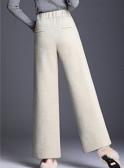 Brief Solid Color Woolen Thicken Wide Leg Pants