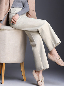 Brief Solid Color Woolen Thicken Wide Leg Pants