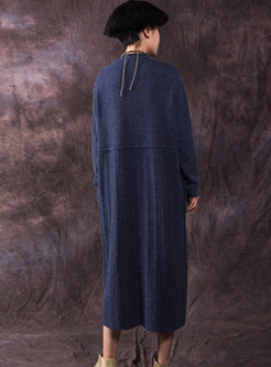 Elegant Half High Neck Long Sleeve Sweater Dress With Drawstring