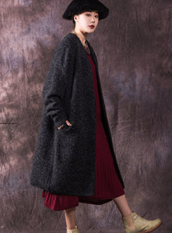 Stylish Solid Color Loose Thicken Cardigan Coat