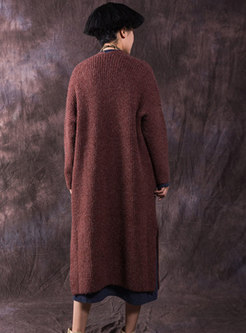 Winter Long Sleeve Sweater Coat With Belt